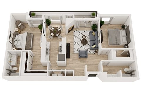 Floor plan for 2 beds, 2 baths, 1152 sqft