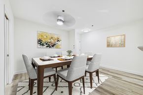 Santa Monica apartment for rent - A dining room with a table set for four.