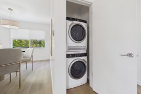 Santa Monica apartment for rent - A modern laundry room with a washer and dryer built into the wall.