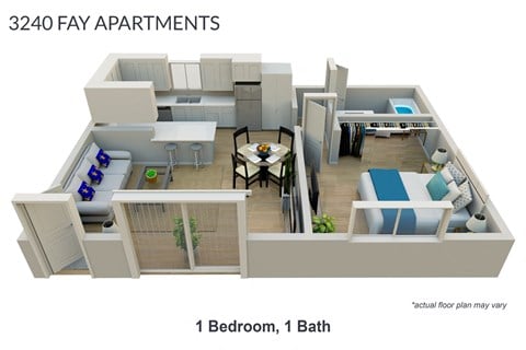 Floor plan for 1 bed, 1 bath, 632 sqft