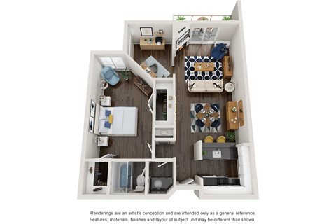 Floor plan for 2 beds, 1 bath, 855 sqft