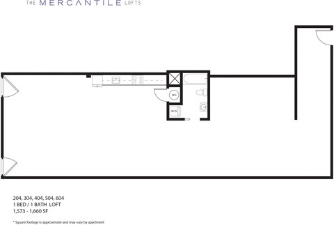 Floor plan for 1 bed, 1 bath, 1593 sqft