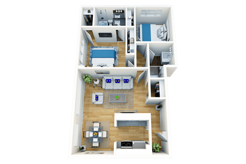 Floor plan for 2 beds, 2 baths, 940 sqft