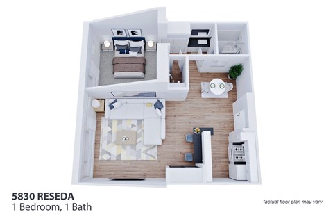 Floor plan for 1 bed, 1 bath, 800 sqft
