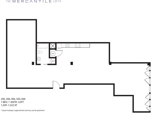 Floor plan for 1 bed, 1 bath, 1316 sqft