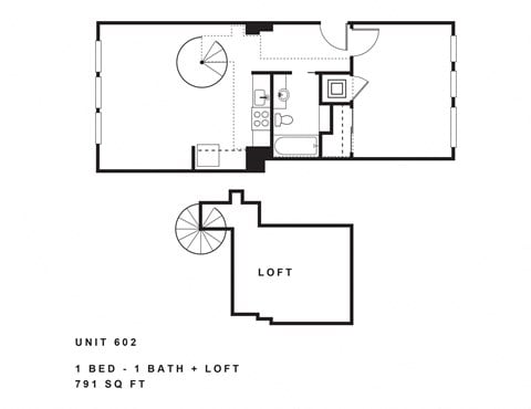 Floor plan for 1 bed, 1 bath, 736 sqft