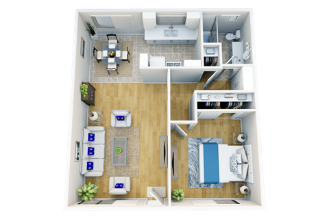 Floor plan for 1 bed, 1 bath, 980 sqft