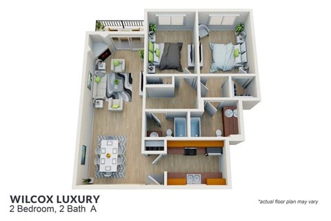 Floor plan for 2 beds, 2 baths, 1117 sqft
