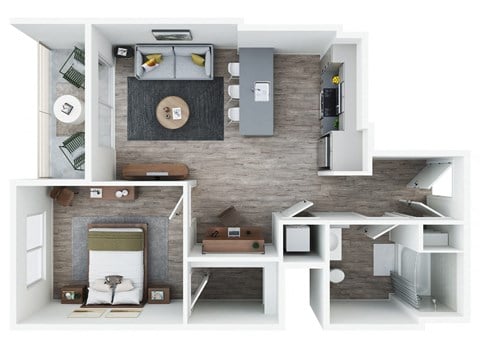 Floor plan for 1 bed, 1 bath, 681 sqft