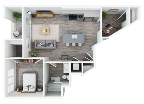 Floor plan for 1 bed, 1 bath, 675 sqft