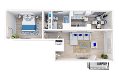 Floor plan for 1 bed, 1 bath, 800 sqft