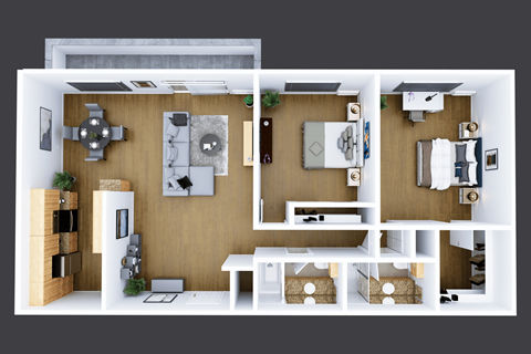 Floor plan for 2 beds, 2 baths, 1200 sqft