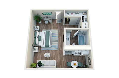 Floor plan for studio, 1 bath, 500 sqft