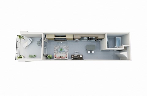 Floor plan for studio, 1 bath, 525 sqft