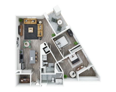 Floor plan for 2 beds, 2 baths, 1295 sqft