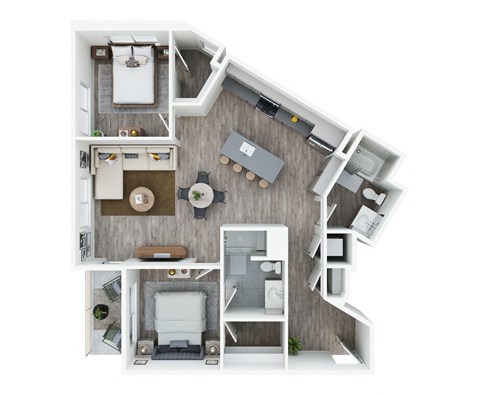 Floor plan for 2 beds, 2 baths, 1196 sqft