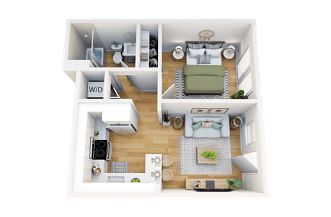 Floor plan for 1 bed, 1 bath, 417 sqft