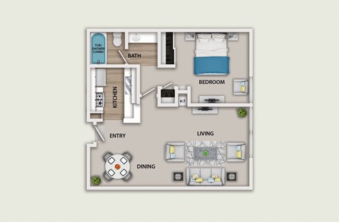Floor plan for 1 bed, 1 bath, 700 sqft