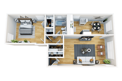 Floor plan for 1 bed, 1 bath, 630 sqft