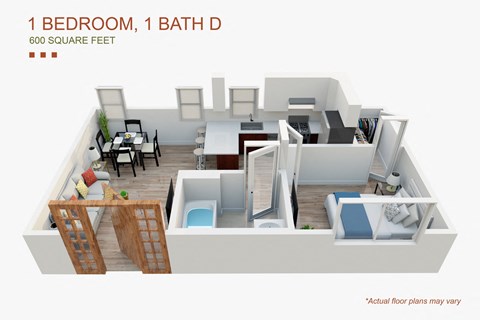 Floor plan for 1 bed, 1 bath, 800 sqft