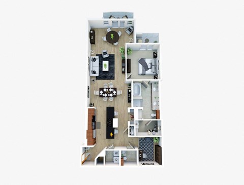 Floor plan for 1 bed, 1.5 baths, 1733 sqft