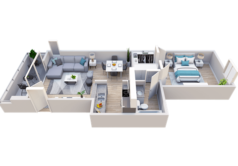 Floor plan for 1 bed, 1 bath, 825 sqft