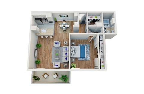 Floor plan for 1 bed, 1 bath, 837 sqft