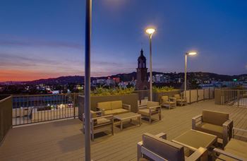 Rooftop panoramic views of downtown la, the hollywood sign, and century city