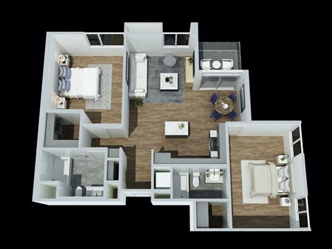 Floor plan for 2 beds, 2 baths, 1147 sqft