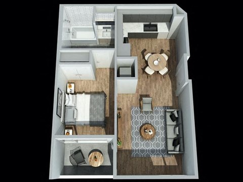 Floor plan for 1 bed, 1 bath, 743 sqft