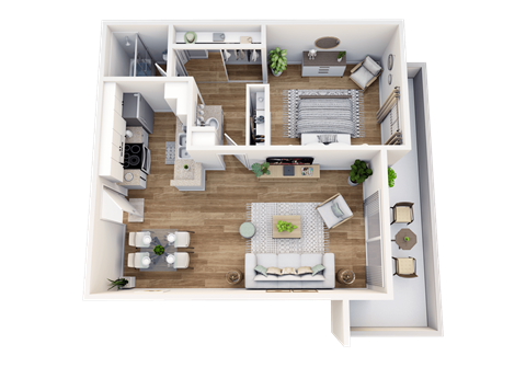 Floor plan for 1 bed, 1 bath, 650 sqft