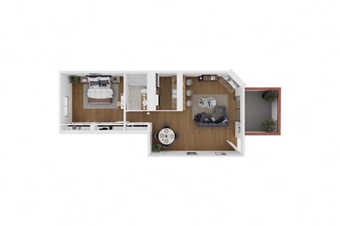 Floor plan for 1 bed, 1 bath, 750 sqft