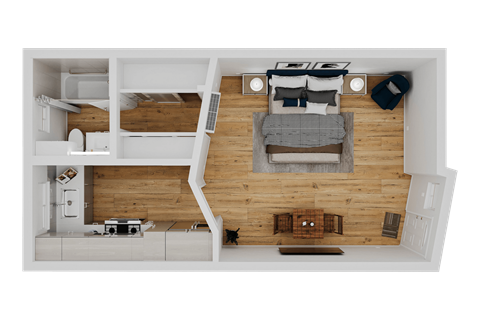 Floor plan for studio, 1 bath, 400 sqft