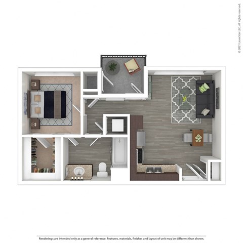 Floor plan for 1 bed, 1 bath, 603 sqft