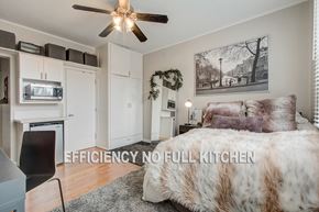 Los Angeles apartment for rent - a bedroom with a couch and a bed and a ceiling fan