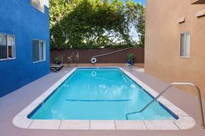 West Hollywood apartment for rent - A small blue pool with a metal ladder.