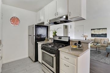Los Angeles apartment for rent - a kitchen with stainless steel appliances and a quartz counter top