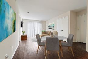 Los Angeles apartment for rent - A dining room with a grey table and chairs.