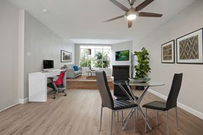 Los Angeles apartment for rent - Dining area with a ceiling fan, wood style floors
