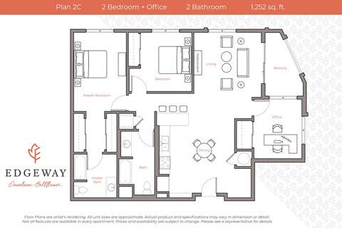Floor plan for 3 beds, 2 baths, 1289 sqft