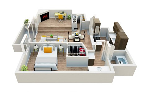 Floor plan for 1 bed, 1 bath, 800 sqft
