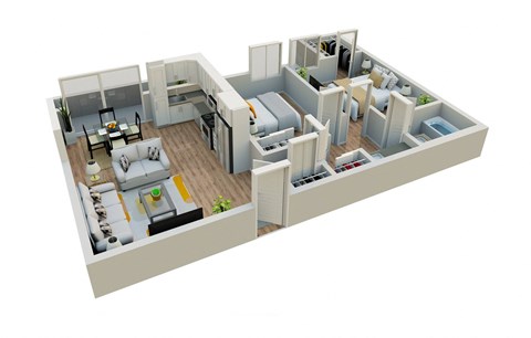 Floor plan for 2 beds, 1 bath, 900 sqft
