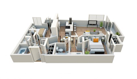 Floor plan for 2 beds, 2 baths, 1000 sqft
