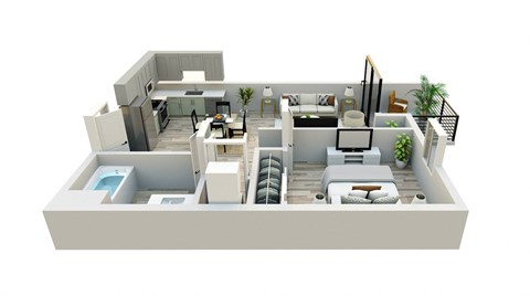 Floor plan for 1 bed, 1 bath, 646 sqft