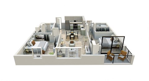 Floor plan for 2 beds, 2 baths, 1050 sqft