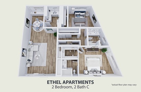 Floor plan for 2 beds, 2 baths, 1200 sqft
