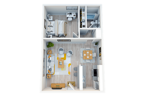Floor plan for 1 bed, 1 bath, 650 sqft