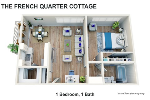 Floor plan for 1 bed, 1 bath, 756 sqft