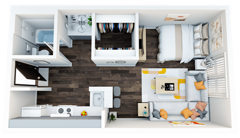 Floor plan for studio, 1 bath, 550 sqft