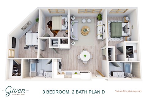 Floor plan for 3 beds, 2 baths, 1122 sqft
